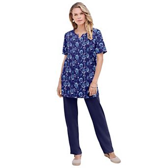 Roaman's Women's Plus Size Soft Knit Print Tunic With Notch Neckline