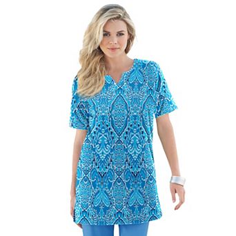 Roaman's Women's Plus Size Plus Size Soft Knit Print Tunic With Notch Neckline