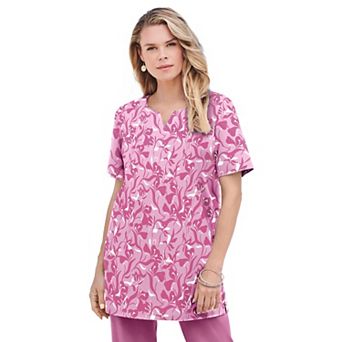 Roaman's Women's Plus Size Plus Size Soft Knit Print Tunic With Notch Neckline
