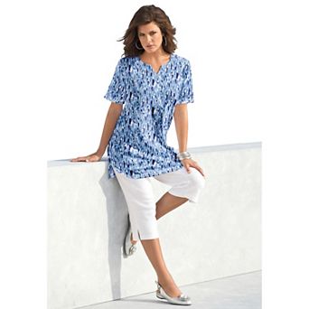 Roaman's Women's Plus Size Soft Knit Print Tunic With Notch Neckline