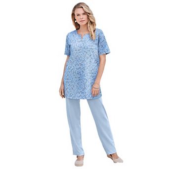 Roaman's Women's Plus Size Soft Knit Print Tunic With Notch Neckline