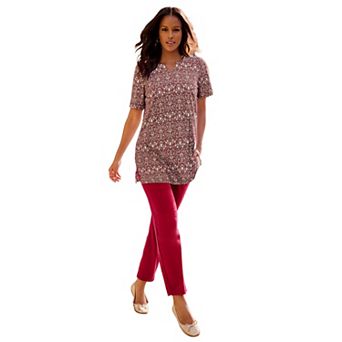 Roaman's Women's Plus Size Soft Knit Print Tunic With Notch Neckline