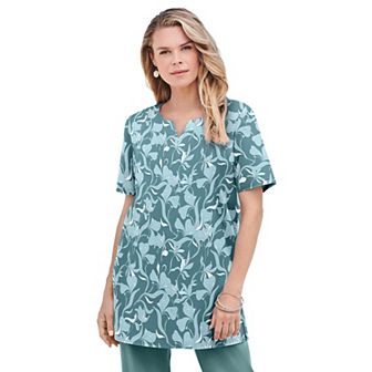 Roaman's Women's Plus Size Plus Size Soft Knit Print Tunic With Notch Neckline