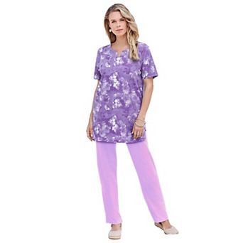 Roaman's Women's Plus Size Soft Knit Print Tunic With Notch Neckline