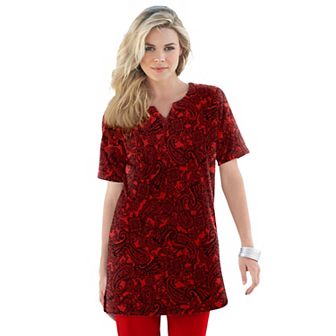 Roaman's Women's Plus Size Plus Size Soft Knit Print Tunic With Notch Neckline