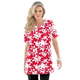 Roaman's Women's Plus Size Soft Knit Print Tunic With Notch Neckline