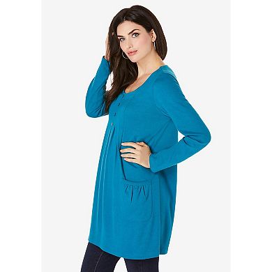 Roaman's Women's Plus Size Two Pocket Long Sleeve Soft Knit Swing Tunic