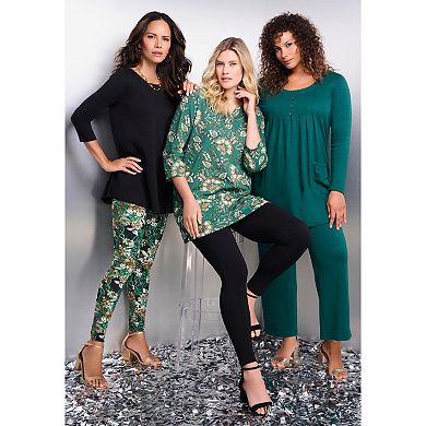 Roaman's Women's Plus Size Two Pocket Long Sleeve Soft Knit Swing Tunic