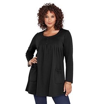 Roaman's Women's Plus Size Plus Size Two Pocket Long Sleeve Soft Knit Swing Tunic