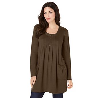 Roaman's Women's Plus Size Plus Size Two Pocket Long Sleeve Soft Knit Swing Tunic