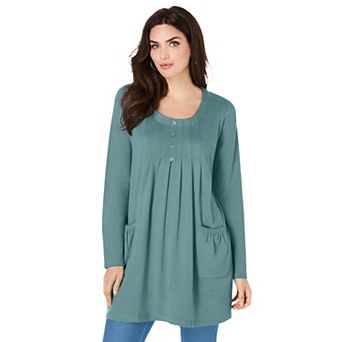 Roaman's Women's Plus Size Plus Size Two Pocket Long Sleeve Soft Knit Swing Tunic