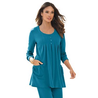 Roaman's Women's Plus Size Plus Size Two Pocket Long Sleeve Soft Knit Swing Tunic