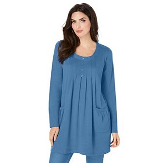 Roaman's Women's Plus Size Plus Size Two Pocket Long Sleeve Soft Knit Swing Tunic