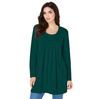Roaman's Women's Plus Size Two Pocket Long Sleeve Soft Knit Swing Tunic