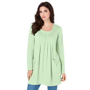 Roaman's Women's Plus Size Plus Size Two Pocket Long Sleeve Soft Knit Swing Tunic