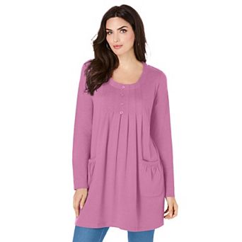 Roaman's Women's Plus Size Plus Size Two Pocket Long Sleeve Soft Knit Swing Tunic