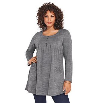 Roaman's Women's Plus Size Plus Size Two Pocket Long Sleeve Soft Knit Swing Tunic