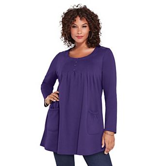Roaman's Women's Plus Size Plus Size Two Pocket Long Sleeve Soft Knit Swing Tunic
