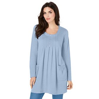 Roaman's Women's Plus Size Plus Size Two Pocket Long Sleeve Soft Knit Swing Tunic
