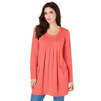 Roaman's Women's Plus Size Plus Size Two Pocket Long Sleeve Soft Knit Swing Tunic