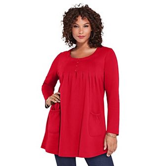 Roaman's Women's Plus Size Plus Size Two Pocket Long Sleeve Soft Knit Swing Tunic