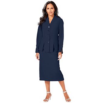 Roaman's Women's Plus Size Long Sleeve Shawl-Collar Jacket & Sheath Skirt Set 2 pc Suit