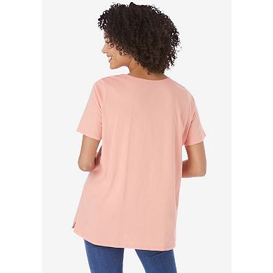Woman Within Women's Plus Size Perfect Short-Sleeve Keyhole Tee