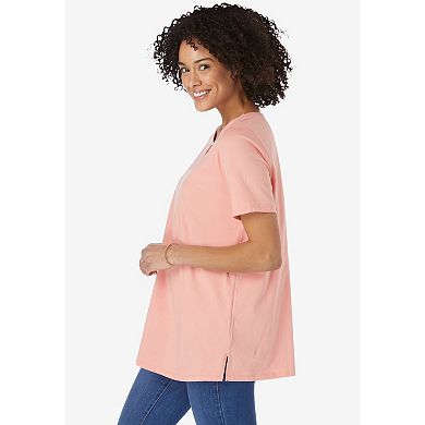 Woman Within Plus Size Perfect Short-Sleeve Keyhole Tee