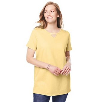 Woman Within Plus Size Perfect Short-Sleeve Keyhole Tee