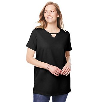 Woman Within Plus Size Perfect Short-Sleeve Keyhole Tee