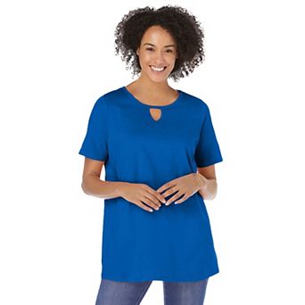 Woman Within Plus Size Perfect Short-Sleeve Keyhole Tee