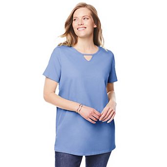 Woman Within Plus Size Perfect Short-Sleeve Keyhole Tee