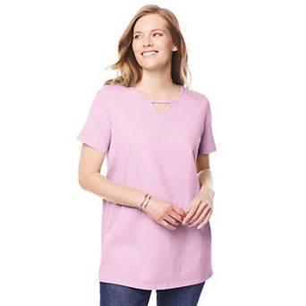 Woman Within Plus Size Perfect Short-Sleeve Keyhole Tee