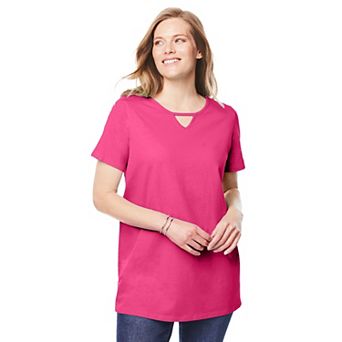 Woman Within Plus Size Perfect Short-Sleeve Keyhole Tee