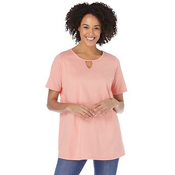 Woman Within Plus Size Perfect Short-Sleeve Keyhole Tee