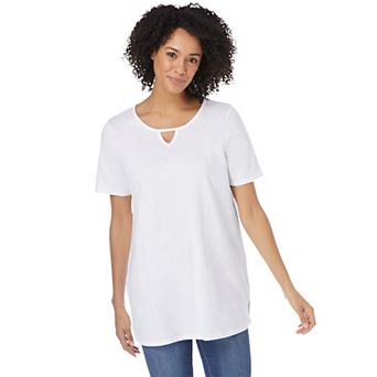 Woman Within Plus Size Perfect Short-Sleeve Keyhole Tee