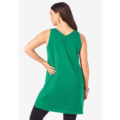 Roaman's Women's Plus Size Ultimate Pleated Tunic Tank