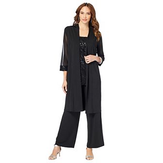 Roaman's Women's Plus Size Ultrasmooth Sequin Duster Pant Set