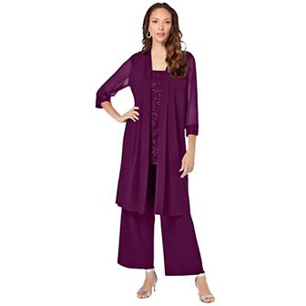 Roaman's Women's Plus Size Ultrasmooth Sequin Duster Pant Set