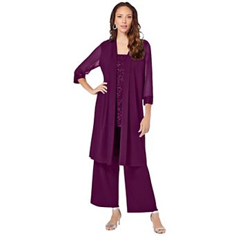 Roaman's Women's Plus Size Plus-Size 3 pc Knit Embellished Pant Set