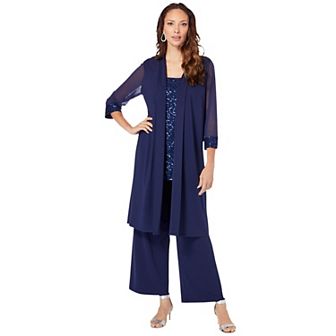 Roaman's Women's Plus Size Ultrasmooth Sequin Duster Pant Set