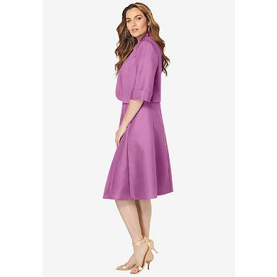 Roaman's Women's Plus Size Elbow Sleeve Fit-And-Flare Dress With Bolero Jacket 2-Piece Suit
