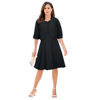 Roaman's Women's Plus Size Plus Size Elbow Sleeve Fit-And-Flare Dress With Bolero Jacket 2 pc