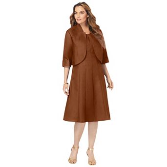 Roaman's Women's Plus Size Elbow Sleeve Fit-And-Flare Dress With Bolero Jacket 2 pc Suit