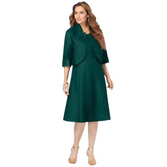 Roaman's Women's Plus Size Plus Size Elbow Sleeve Fit-And-Flare Dress With Bolero Jacket 2 pc