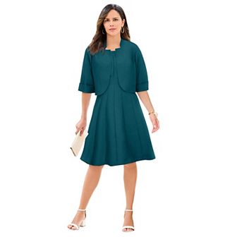 Roaman's Women's Plus Size Plus Size Elbow Sleeve Fit-And-Flare Dress With Bolero Jacket 2 pc