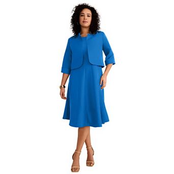 Roaman's Women's Plus Size Elbow Sleeve Fit-And-Flare Dress With Bolero Jacket 2 pc Suit