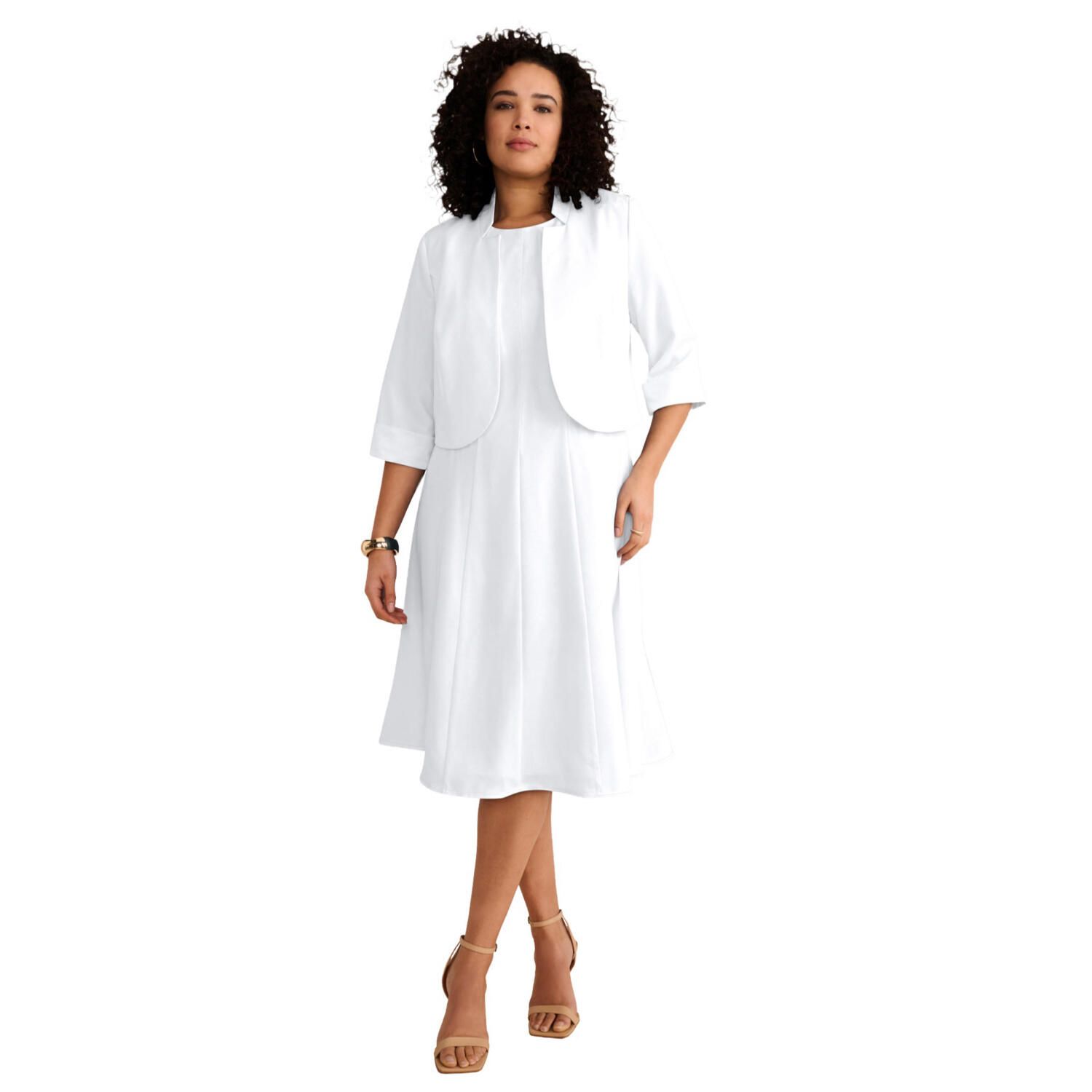 Женские платья Roaman's Plus Size Elbow Sleeve Fit-And-Flare Dress With Bolero Jacket 2 pc Suit