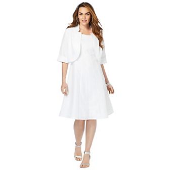 Roaman's Women's Plus Size Plus Size Elbow Sleeve Fit-And-Flare Dress With Bolero Jacket 2 pc