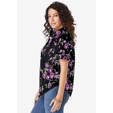 Roaman's Women's Plus Size Kate Short Sleeve Easy Cotton-Blend Button-Front Shirt